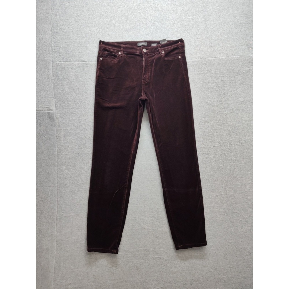 Well Worn Women Pants 10/30 Maroon Velvet Zip Button 5 Pockets Straight Casual